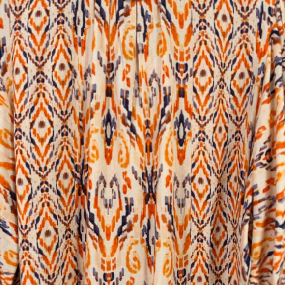 New Democracy Ikat Print Ruffle Collar 3/4 Sleeve Shirt Womens Plus Size 3X - Picture 3 of 8